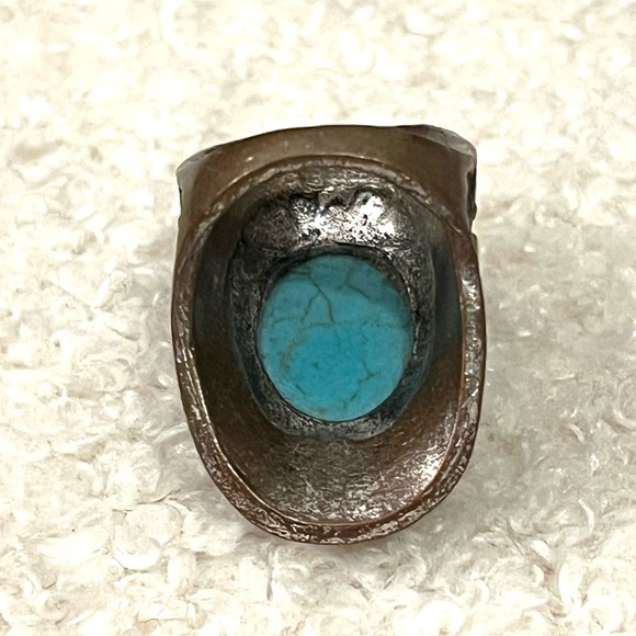 vintage boho engraved silver ring with turquoise stone - Picture 6 of 15